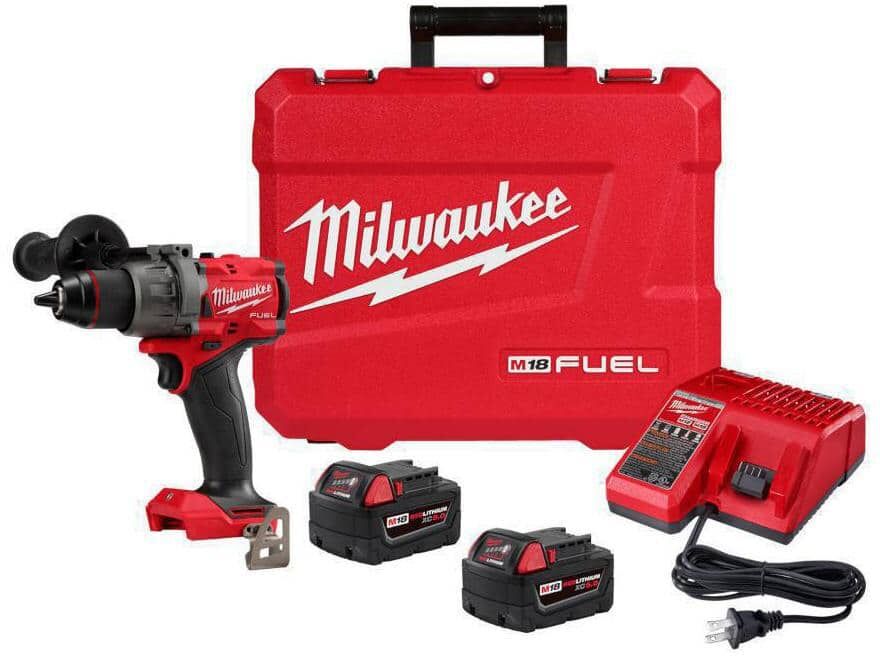 Milwaukee M18 FUEL 18V Lithium-Ion Brushless Cordless 1/2 in. Hammer Drill Driver Kit with Two 5.0 Ah Batteries and Hard Case