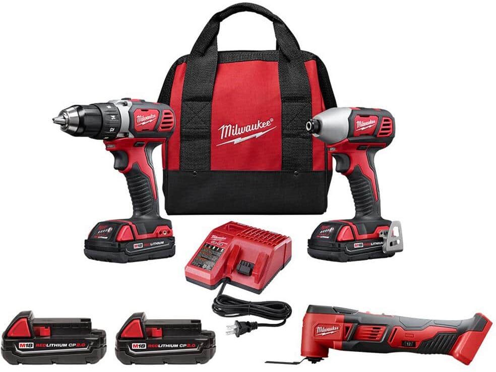 Milwaukee M18 18V Lithium-Ion Cordless Drill Driver/Impact Driver Combo Kit (2-Tool) with Multi-Tool and (2) 2.0 Ah Batteries