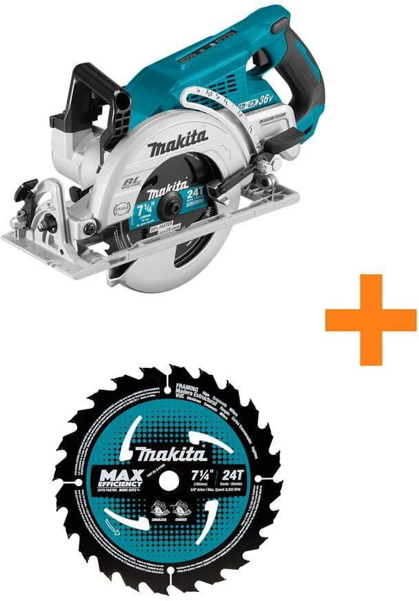 Makita 18V X2 LXT (36V) Brushless Cordless Rear Handle 7.25 in. Circular Saw (Tool-Only) with Bonus 7.25 in. Saw Blade