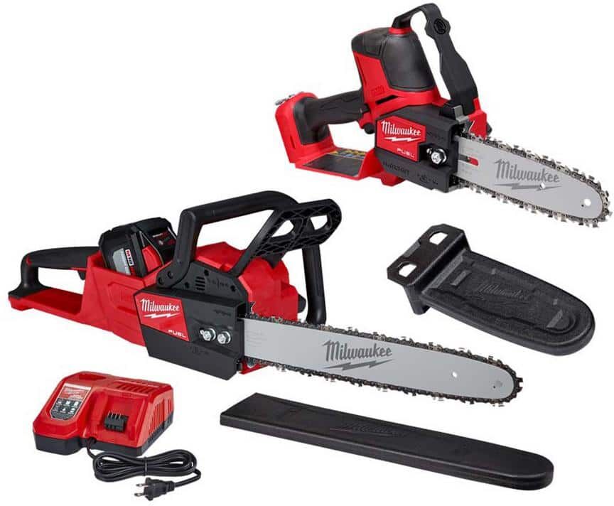 Milwaukee M18 FUEL 8 in. 18V Lithium-Ion Brushless Electric Battery Chainsaw HATCHET w/M18 FUEL 16 in. Chainsaw Kit (2-Tool)