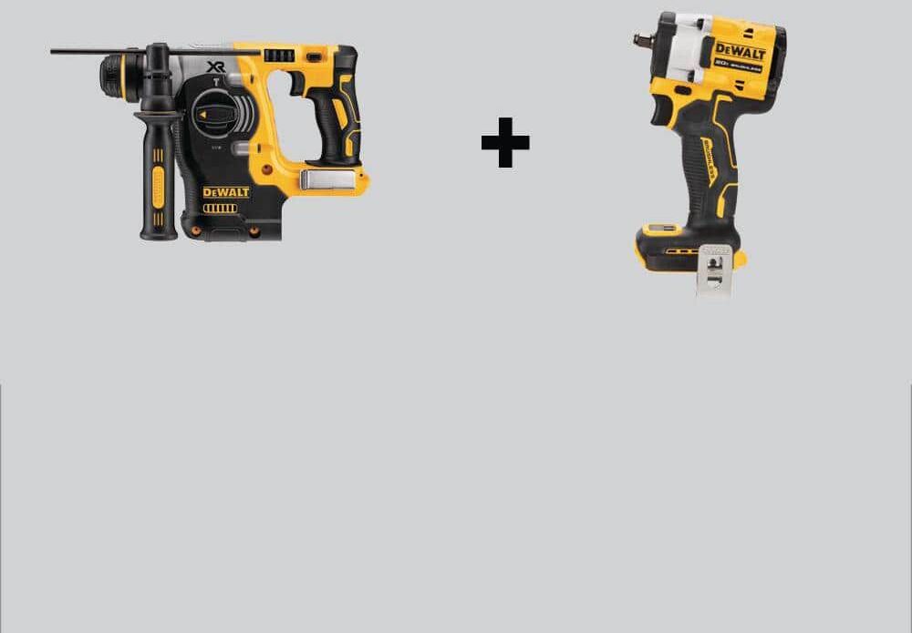 DeWalt 20V MAX XR Cordless Brushless 1 in. SDS Plus L-Shape Rotary Hammer & ATOMIC Brushless 3/8 in. Impact Wrench (Tools-Only)