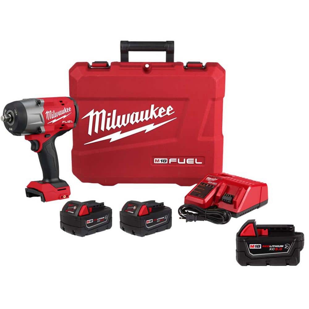 Milwaukee M18 FUEL 18V Lithium-Ion Brushless Cordless 1/2 in. High-Torque Impact Wrench w/Friction Ring Kit w/(3) Batteries