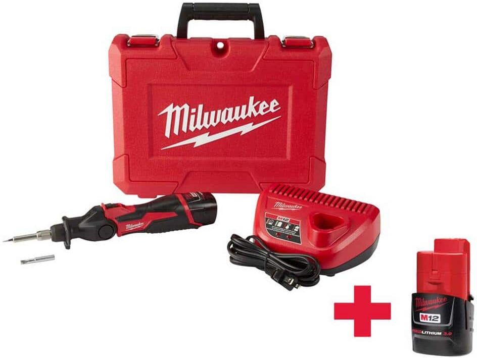 Milwaukee M12 12V Lithium-Ion Cordless Soldering Iron Kit with (2) M12 Battery Packs and Charger