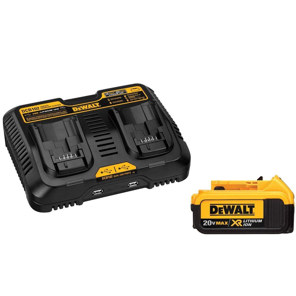 DEWALT 20V MAX XR Lithium-Ion Premium 4.0Ah Battery Pack and Dual Port Charger with (2) USB Ports