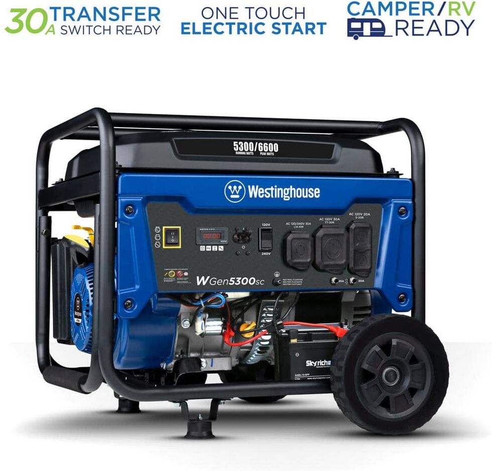 Westinghouse 6,600/5,300-Watt Gas Powered Portable Generator with Electric Start, 30A 120/240V Outlet