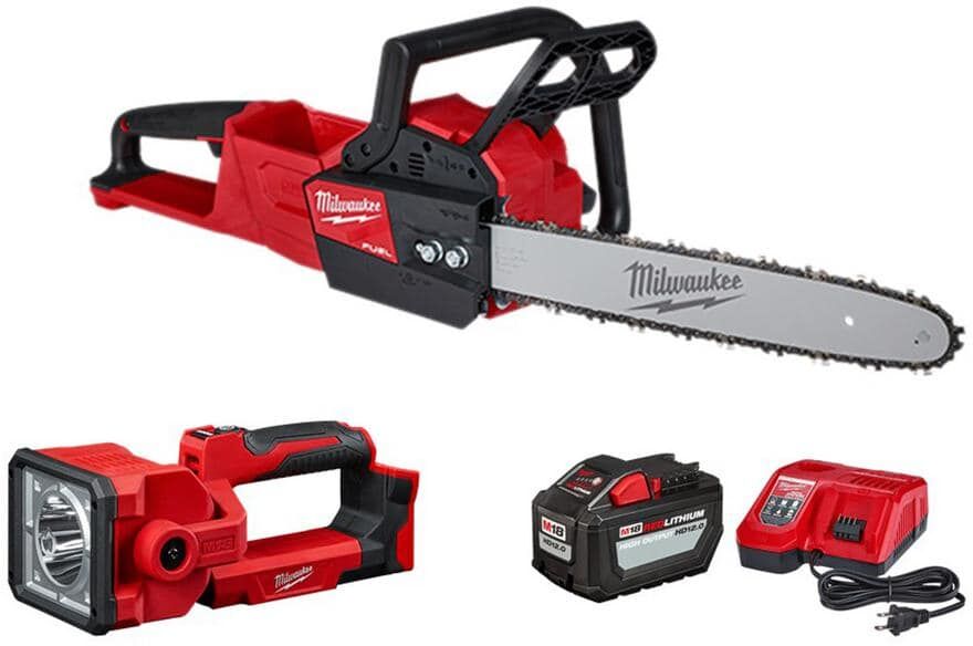 Milwaukee M18 FUEL 16 in. 18V Lithium-Ion  Brushless Battery Chainsaw Kit with M18 1250 Lumens Search Light (2-Tool)