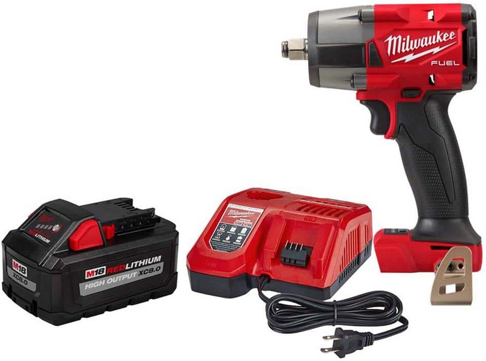 Milwaukee M18 FUEL Gen-2 18V Lithium-Ion Brushless Cordless Mid-Torque 1/2 in. Impact Wrench w/Friction Ring w/8.0Ah Starter Kit