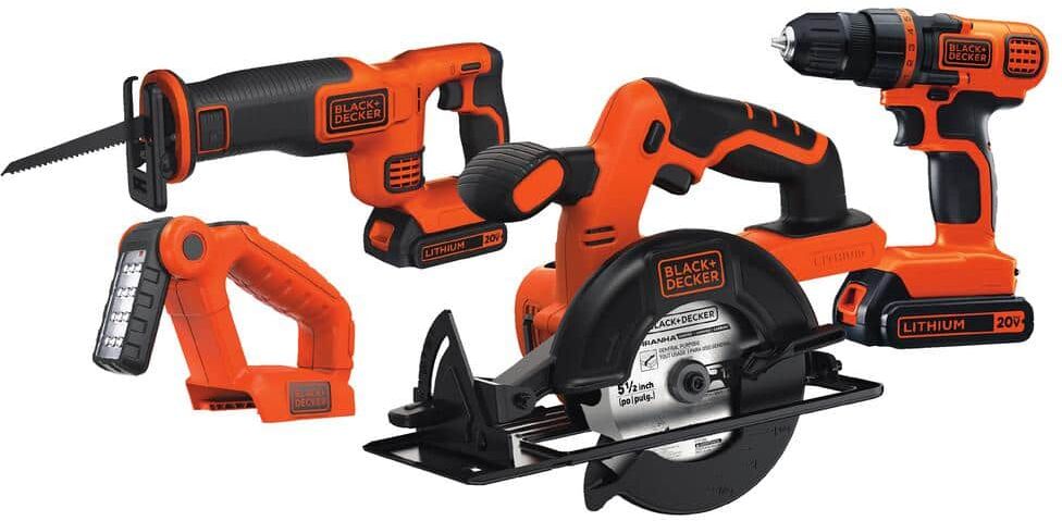 Black & Decker 20V MAX Lithium-Ion Cordless 4 Tool Combo Kit with (2) 1.5Ah Batteries and Charger