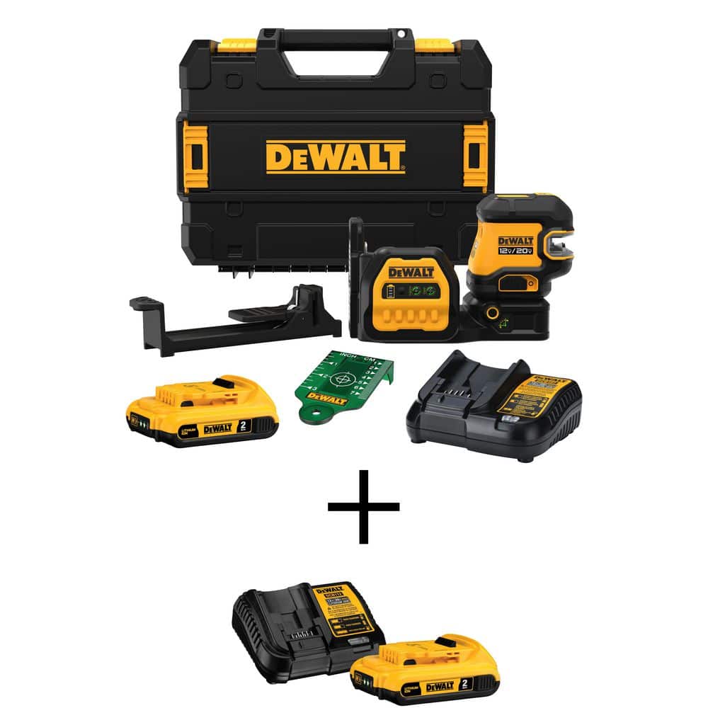 DeWalt 20V MAX Cordless Lithium-Ion Green Cross-Line Laser Level Kit, (2) 2.0Ah Batteries, (2) Chargers, and TSTAK Case