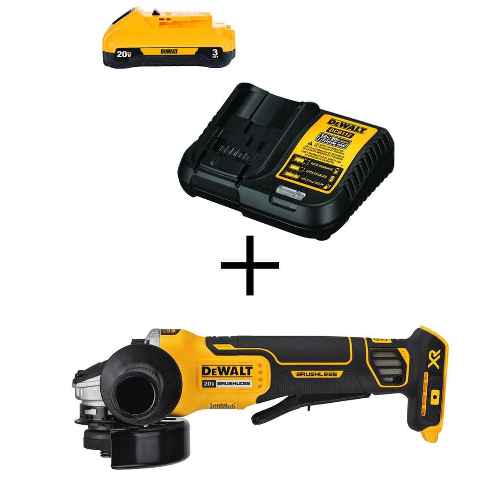 DeWalt 20V MAX XR Cordless Brushless 4-1/2 in. Paddle Switch Small Angle Grinder with 20V 3.0Ah Battery and Charger
