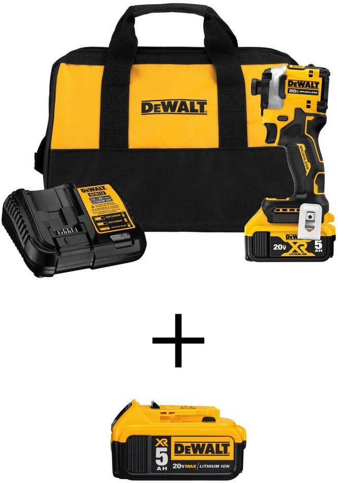 DeWalt ATOMIC 20V MAX Lithium-Ion Cordless Impact Driver Kit AND 20V MAX XR Premium Lithium-Ion 5.0Ah Battery