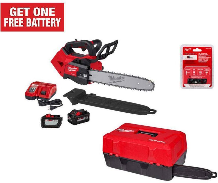 Milwaukee M18 FUEL 14 in. Top Handle 18V Lithium-Ion Brushless Cordless Chainsaw Kit w/8.0 Ah, 12.0 Ah Battery, 14 in. Chain, Case