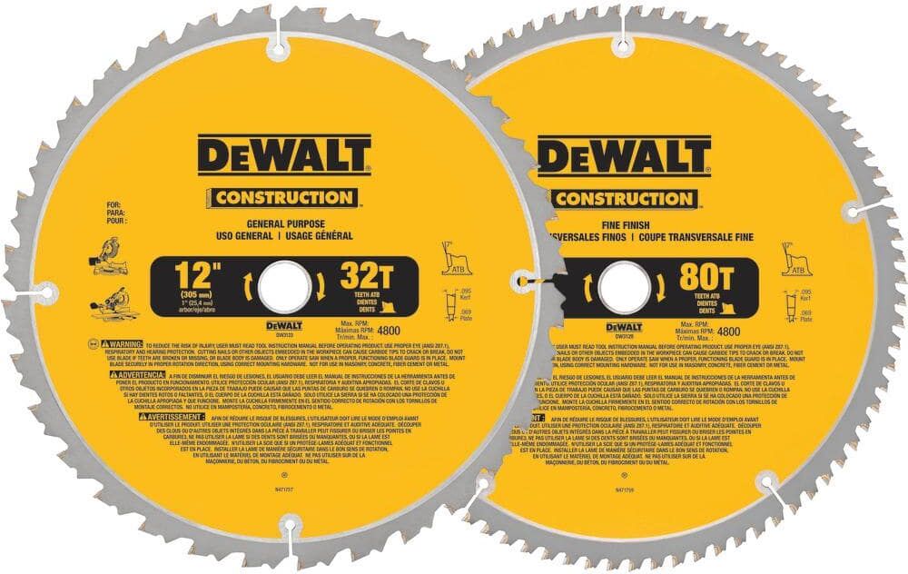 DeWalt 12 in. Miter Saw Blade 32-Teeth and 80-Teeth (2-Pack)