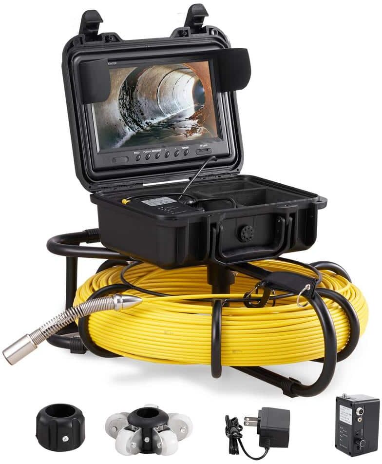 VEVOR Sewer Pipe Camera 9 in. Screen Pipeline Inspection Camera 393 ft. with DVR Function 16 GB SD Card for Duct Drain Pipe