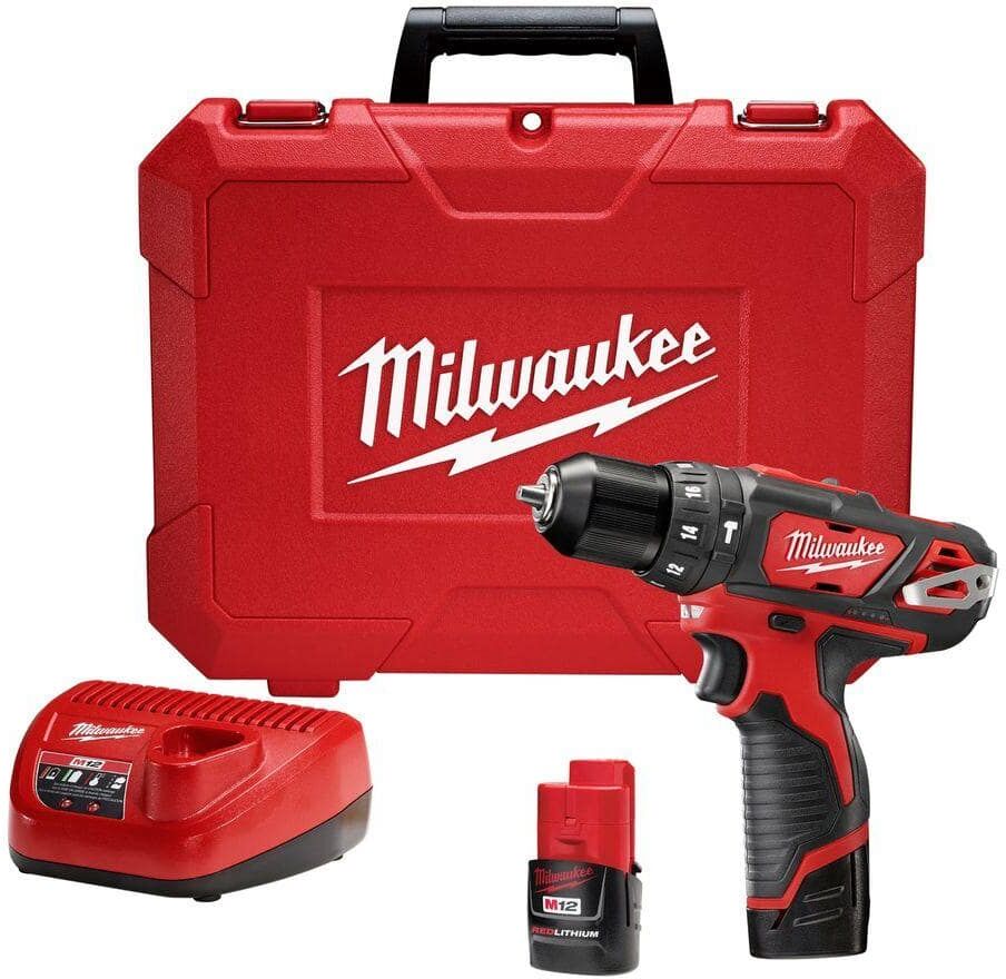 Milwaukee M12 12V Lithium-Ion Cordless 3/8 in. Hammer Drill/Driver Kit with Two 1.5 Ah Batteries and Hard Case