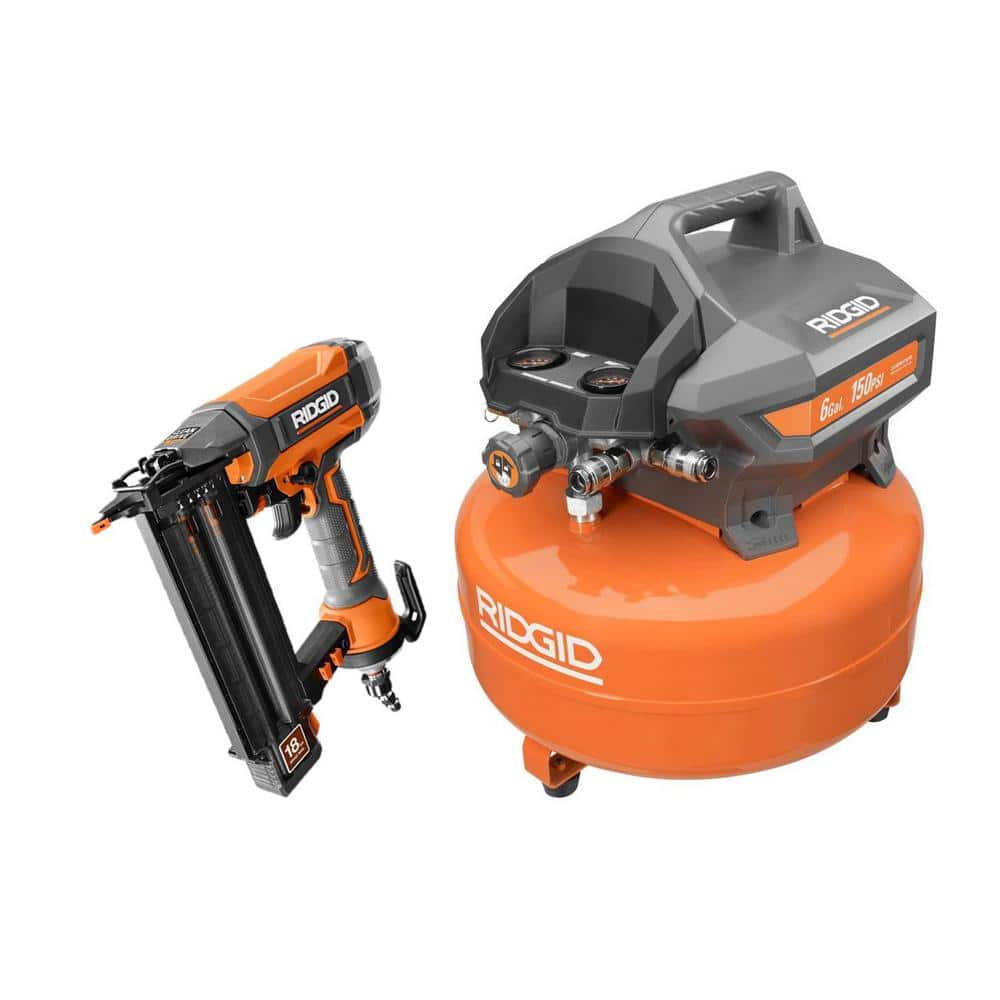 RIDGID 6 Gal. Electric Pancake Air Compressor and 18-Gauge 2-1/8 in. Brad Nailer