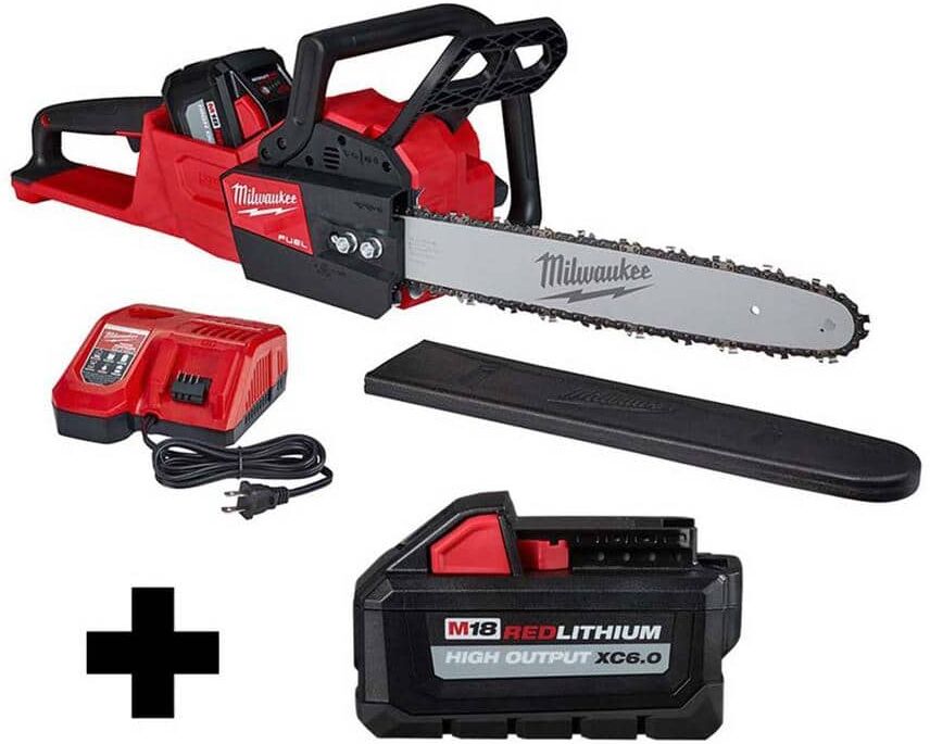 Milwaukee M18 FUEL 16 in. 18V Lithium-Ion Brushless Battery Chainsaw Kit with M18 High Output 6.0 Ah Battery