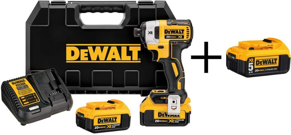 DeWalt 20V MAX XR Cordless Brushless 3-Speed 1/4 in. Impact Driver with (2) 20V 4.0Ah Batteries, 20V 5.0Ah Battery & Charger