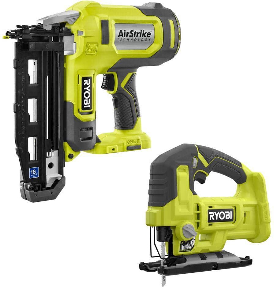 RYOBI ONE+ 18V 16-Gauge Cordless AirStrike Finish Nailer with Cordless Jig Saw (Tools Only)