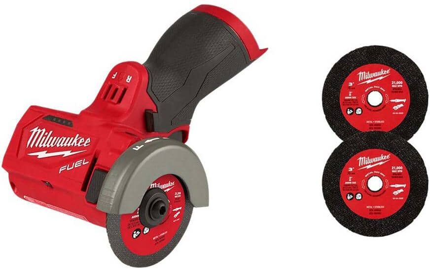 Milwaukee M12 FUEL 12V 3 in. Lithium-Ion Brushless Cordless Cut Off Saw (Tool-Only) with 3 in. Metal Cut Off Wheels (6-Pack)