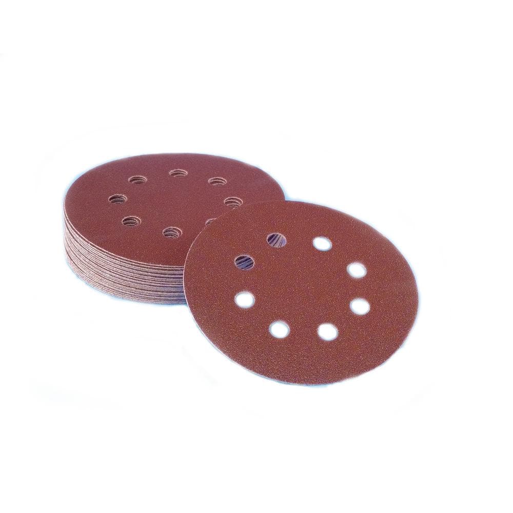 Sungold Abrasives 5 in. 8-Hole 120-Grit Premium Heavy F-Weight Aluminum Oxide Hook and Loop Sanding Discs (50 per Box)