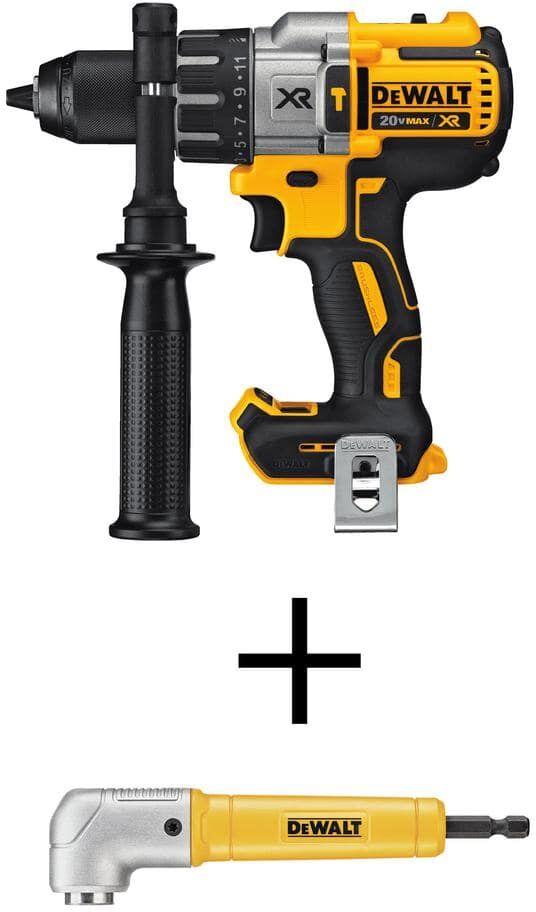 DeWalt 20V MAX XR Cordless Brushless 3-Speed 1/2 in. Hammer Drill (Tool Only) and MAXFIT Right Angle Magnetic Attachment