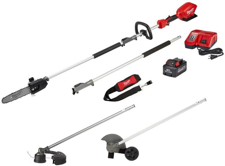 Milwaukee M18 FUEL 10 in. 18V Lithium-Ion Brushless Electric Cordless Pole Saw Kit w/ M18 FUEL String Trimmer & Edger Attachments