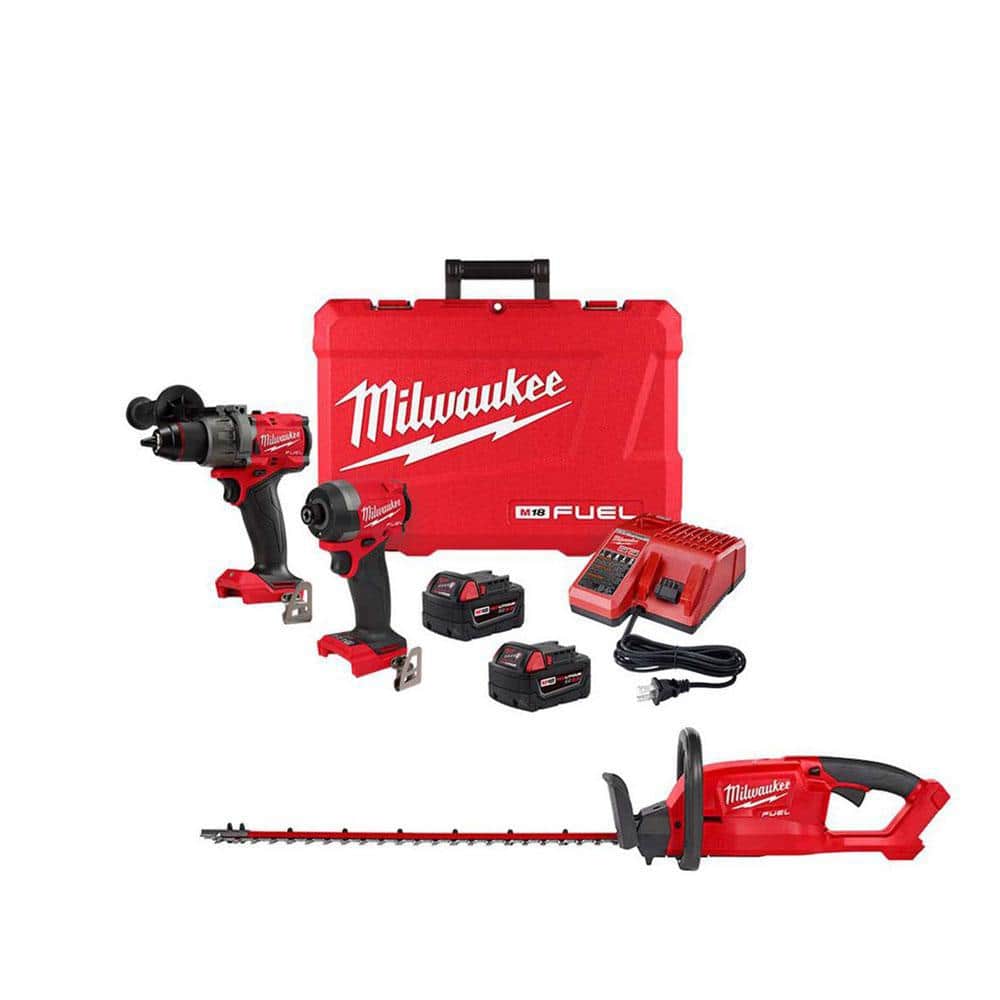 Milwaukee M18 FUEL 18V Lithium-Ion Brushless Cordless Hammer Drill & Impact Driver Combo Kit w/M18 FUEL 24 in. Hedge Trimmer