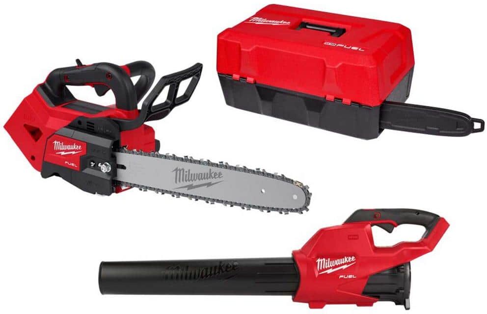 Milwaukee M18 FUEL 14 in. 18V Lithium-Ion Brushless Cordless Battery Top Handle Chainsaw with Chainsaw Carrying Case, Blower