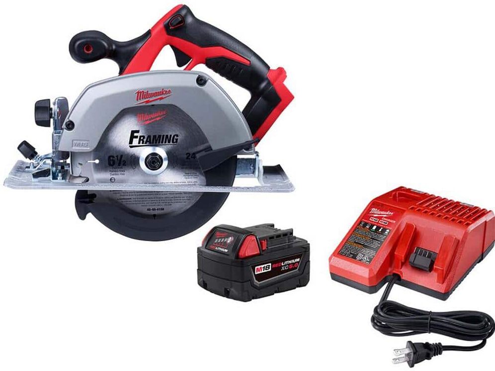 Milwaukee M18 18V Lithium-Ion Cordless 6-1/2 in. Circular Saw with M18 Starter Kit One 5.0Ah Battery and Charger