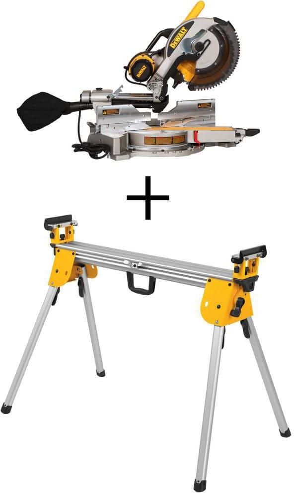 DeWalt 15 Amp Corded 12 in. Double Bevel Sliding Compound Miter Saw w/Blade Wrench, Material Clamp & Compact Miter Saw Stand