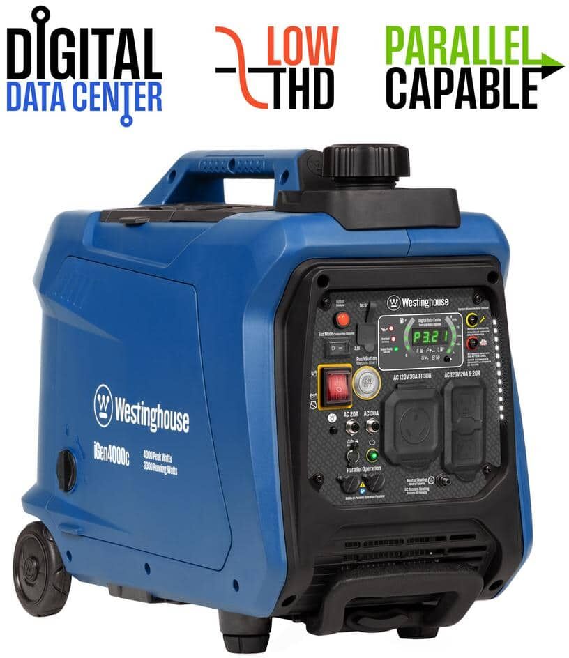 Westinghouse 4,000-Watt Gas Powered Portable Inverter Generator with Remote Electric Start, LED Data Center