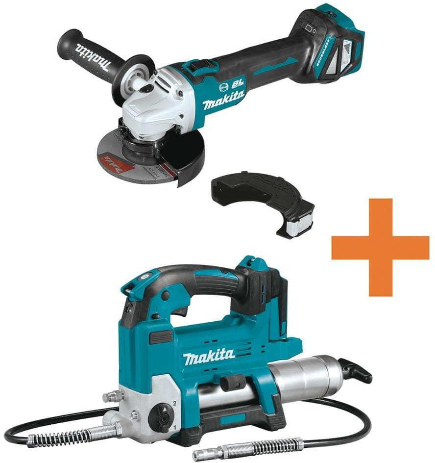 Makita 18V LXT Brushless 4-1/2 in./5 in. Cordless Cut-Off/Angle Grinder with Electric Brake and 18V LXT Grease Gun