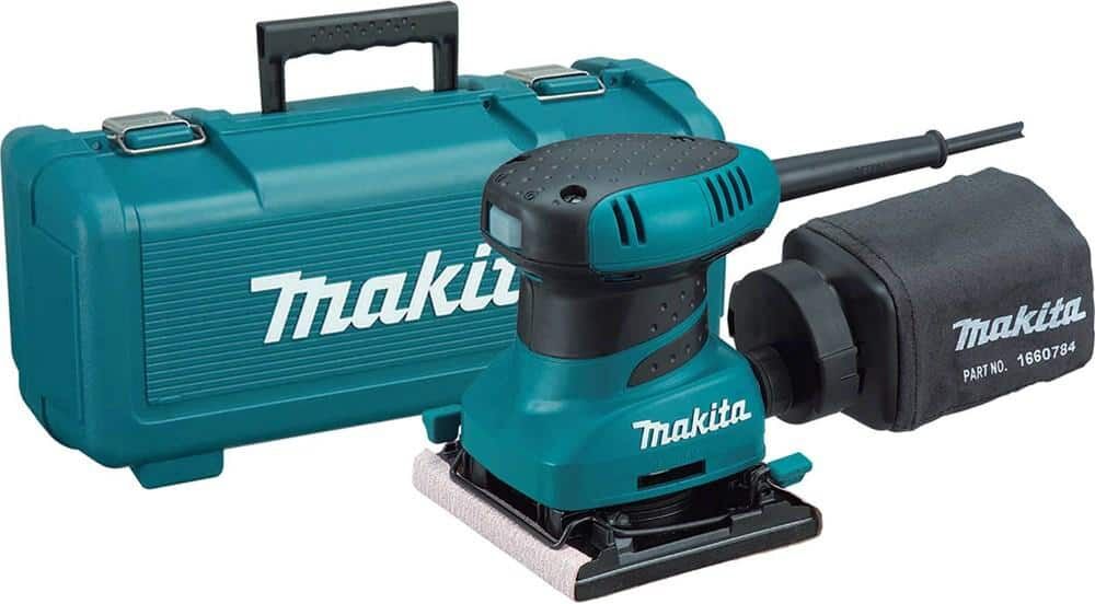 Makita 2 Amp Corded 1/4 Sheet Finishing Sander with 60G Paper, 100G Paper, 150G Paper, Dust Bag, Punch Plate, Hard Case