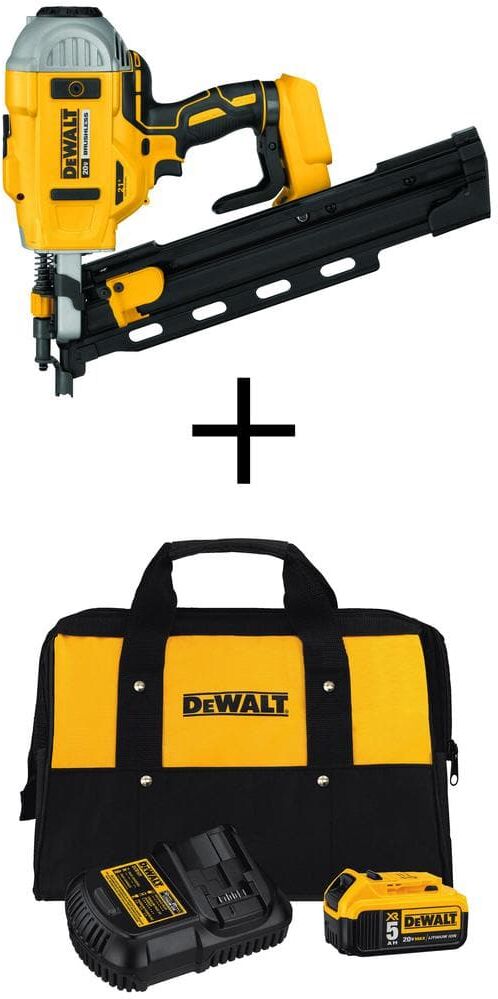 DeWalt 20V MAX XR Lithium-Ion 21-Degree Electric Cordless Framing Nailer with 5.0Ah Battery Pack and Charger