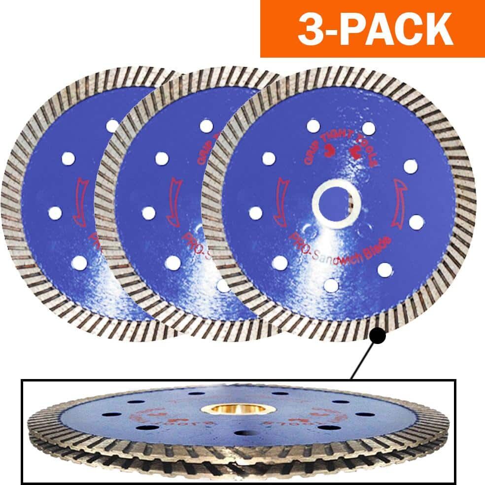 GRIP TIGHT TOOLS 4-1/2 in. Professional Turbo Sandwich Diamond Blade, Cuts Granite, Marble, Concrete, Stone, Brick and Masonry (3-Pack)