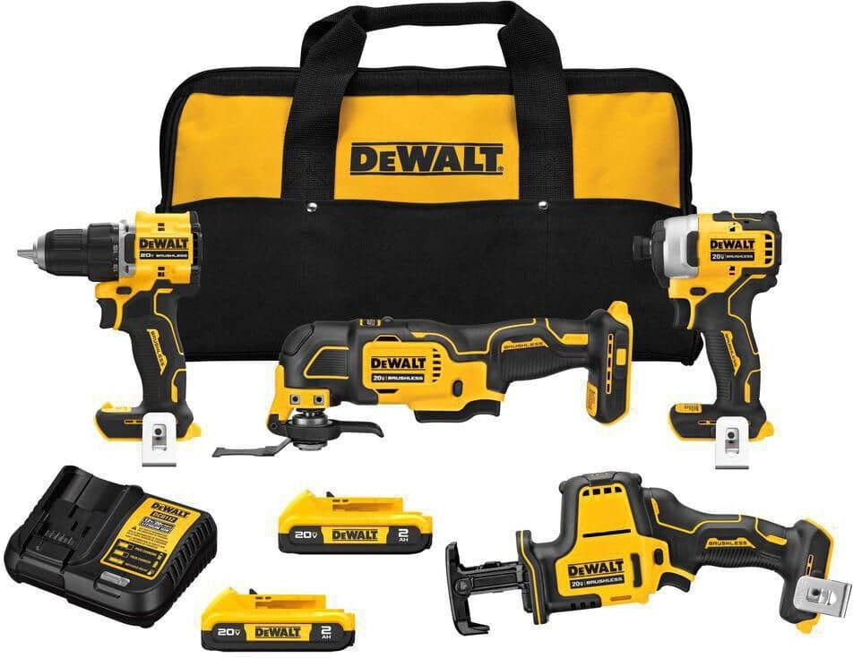 DeWalt ATOMIC 20-Volt Lithium-Ion Cordless Brushless Combo Kit (4-Tool) with (2) 2.0Ah Batteries, Charger and Bag