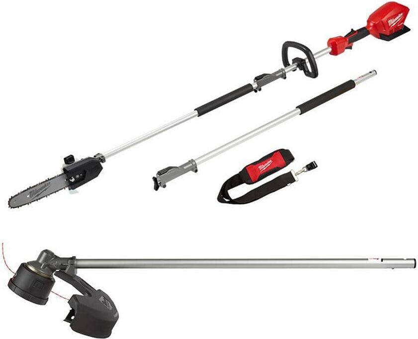 Milwaukee M18 FUEL 10 in. 18V Lithium-Ion Brushless Electric Cordless Pole Saw w/M18 QUIK-LOK 16 in. String Trimmer Attachment