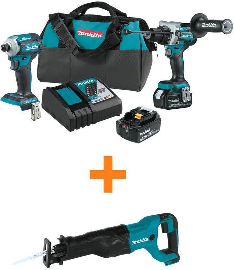 Makita 18V LXT Lithium-Ion Brushless Cordless Combo Kit 5.0 Ah (2-Piece) with bonus 18V LXT Lithium-Ion Reciprocating Saw