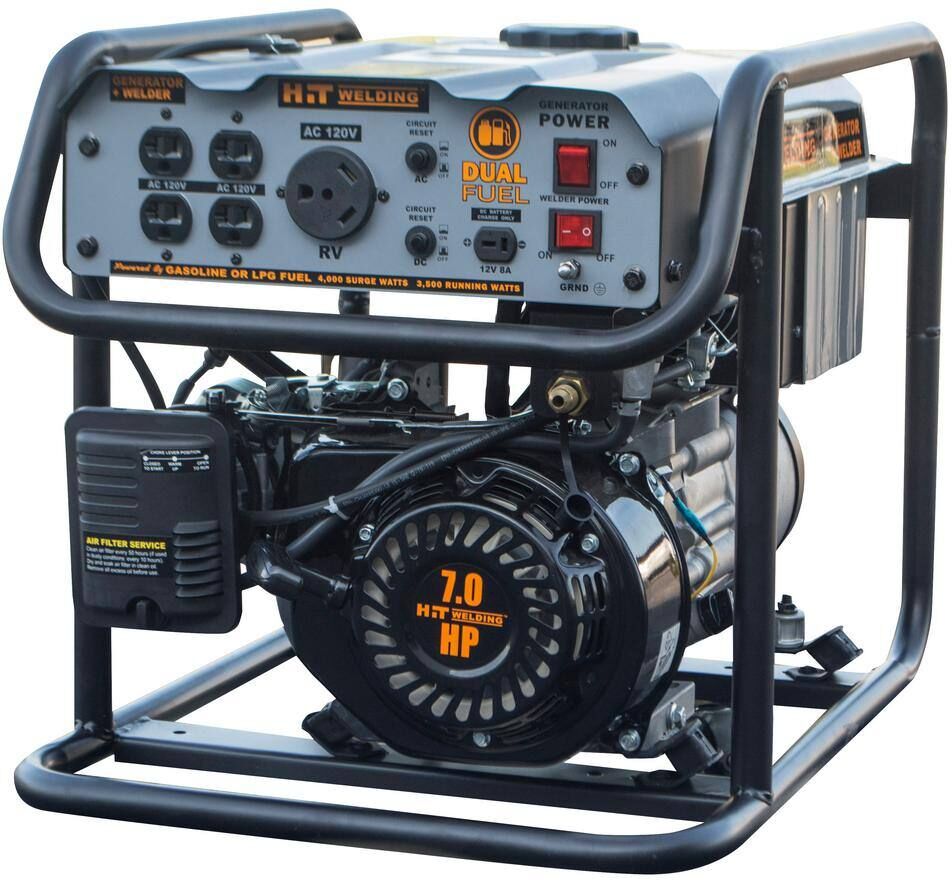 HIT Welding 3,500-Watt/4,000-Watt Dual Fuel Recoil Start Portable Generator with Stick Welder (TIG), CO Detector and Auto-Shutoff