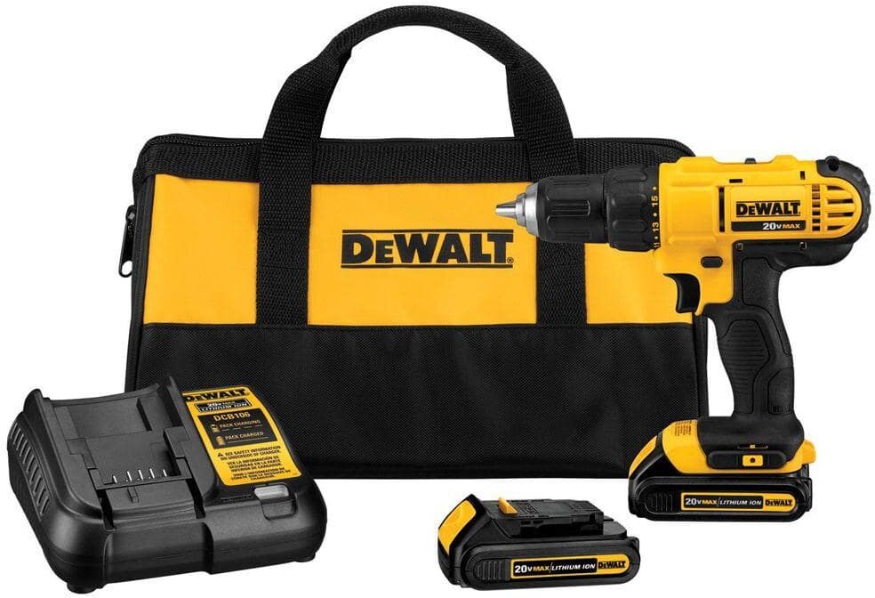 DeWalt 20V MAX Cordless 1/2 in. Drill/Driver, (2) 20V 1.3Ah Batteries, Charger and Bag