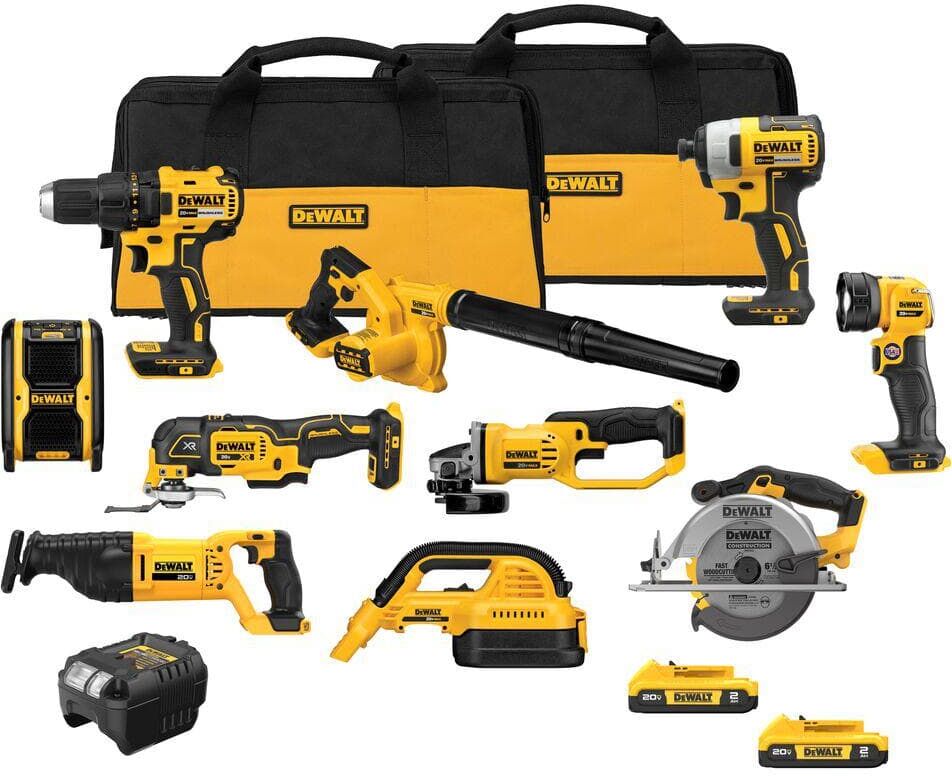 DeWalt 20-Volt Max Lithium-Ion 10-Tool Cordless Combo Kit with Two 2.0 Ah Batteries, Charger and 2 Bags