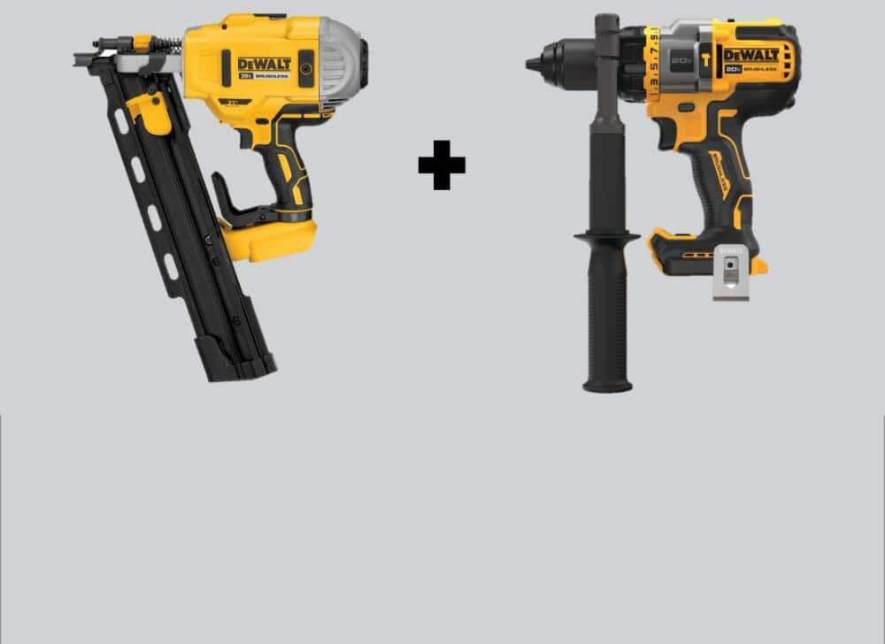 DeWalt 20V MAX XR Cordless Brushless 2-Speed 21° Plastic Collated Framing Nailer and 1/2 in. Hammer Drill/Driver (Tools Only)