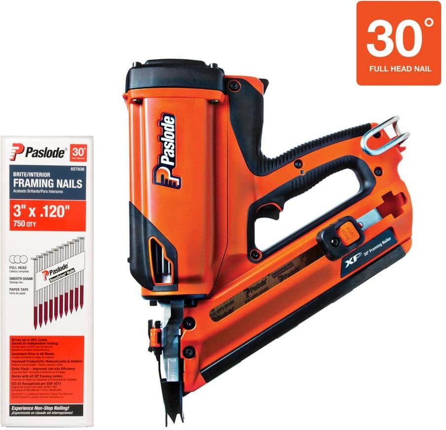 Paslode CFN325XP Lithium-Ion Battery 30-Degree Cordless Framing Nailer Combo Kit Includes 750Pk Brite Framing Nails