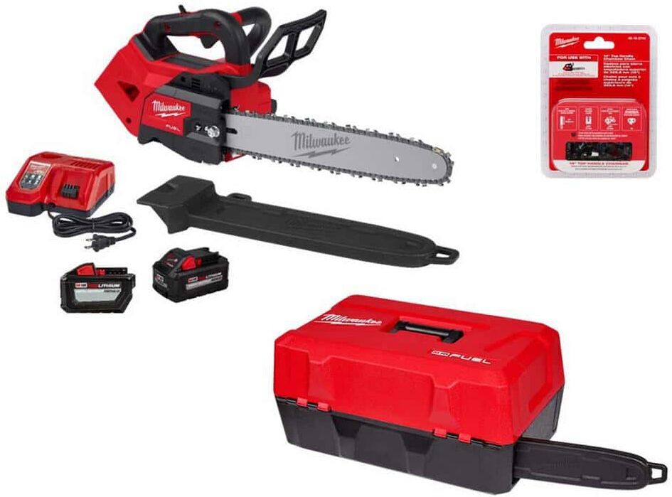 Milwaukee M18 FUEL 14 in. Top Handle 18V Lithium-Ion Brushless Cordless Chainsaw Kit w/8.0 Ah, 12.0 Ah Battery, 14 in. Chain, Case