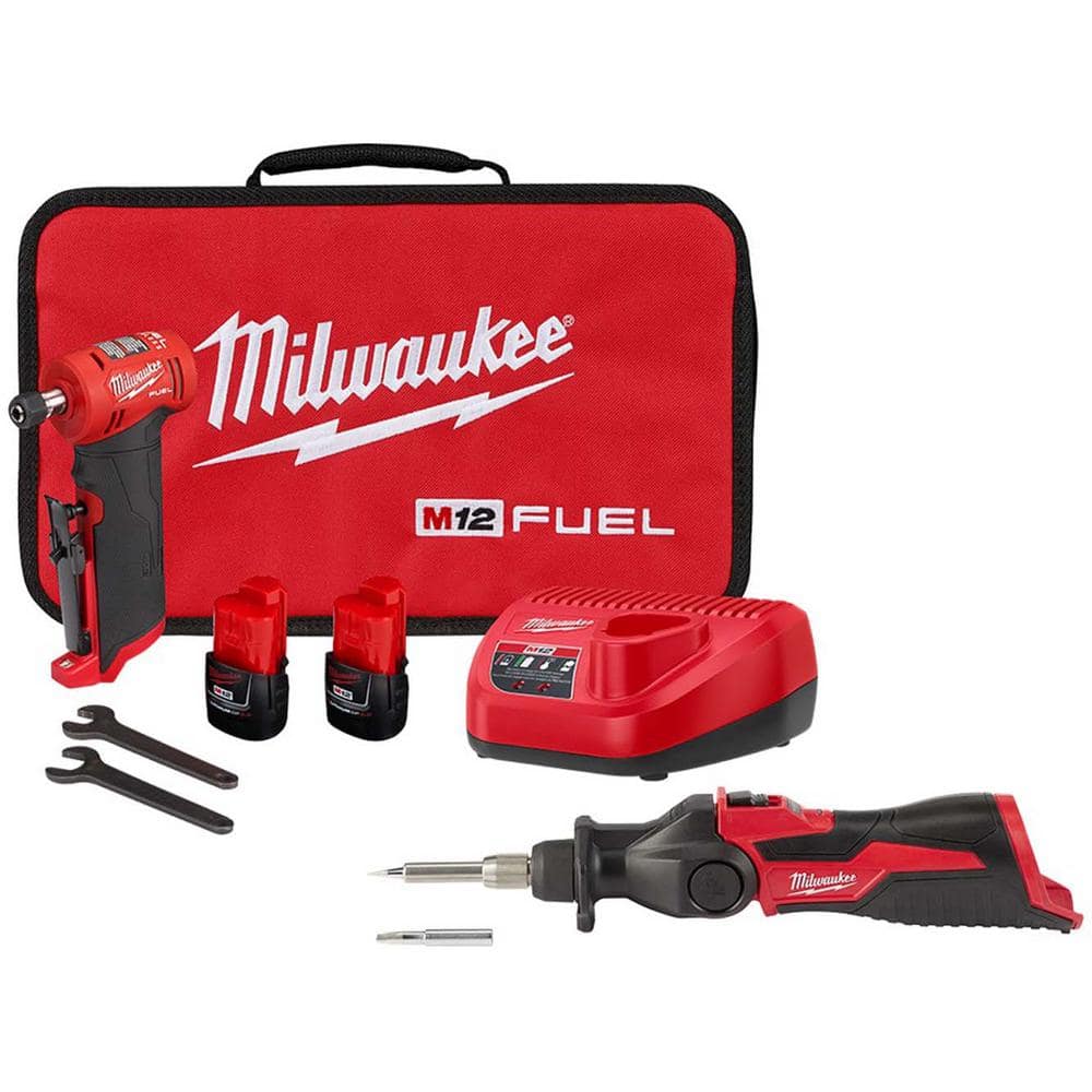 Milwaukee M12 FUEL 12-Volt Lithium-Ion 1/4 in. Cordless Right Angle Die Grinder Kit with M12 Soldering Iron