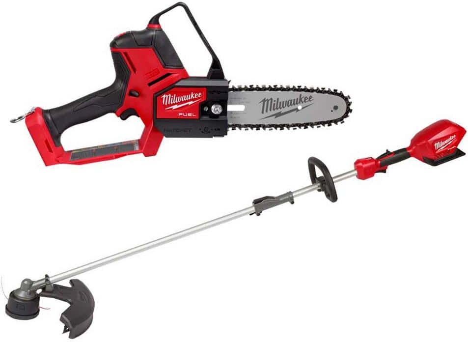 Milwaukee M18 FUEL 8 in. 18V Lithium-Ion Brushless Electric Battery Chainsaw HATCHET w/M18 FUEL String Trimmer Kit (2-Tool)