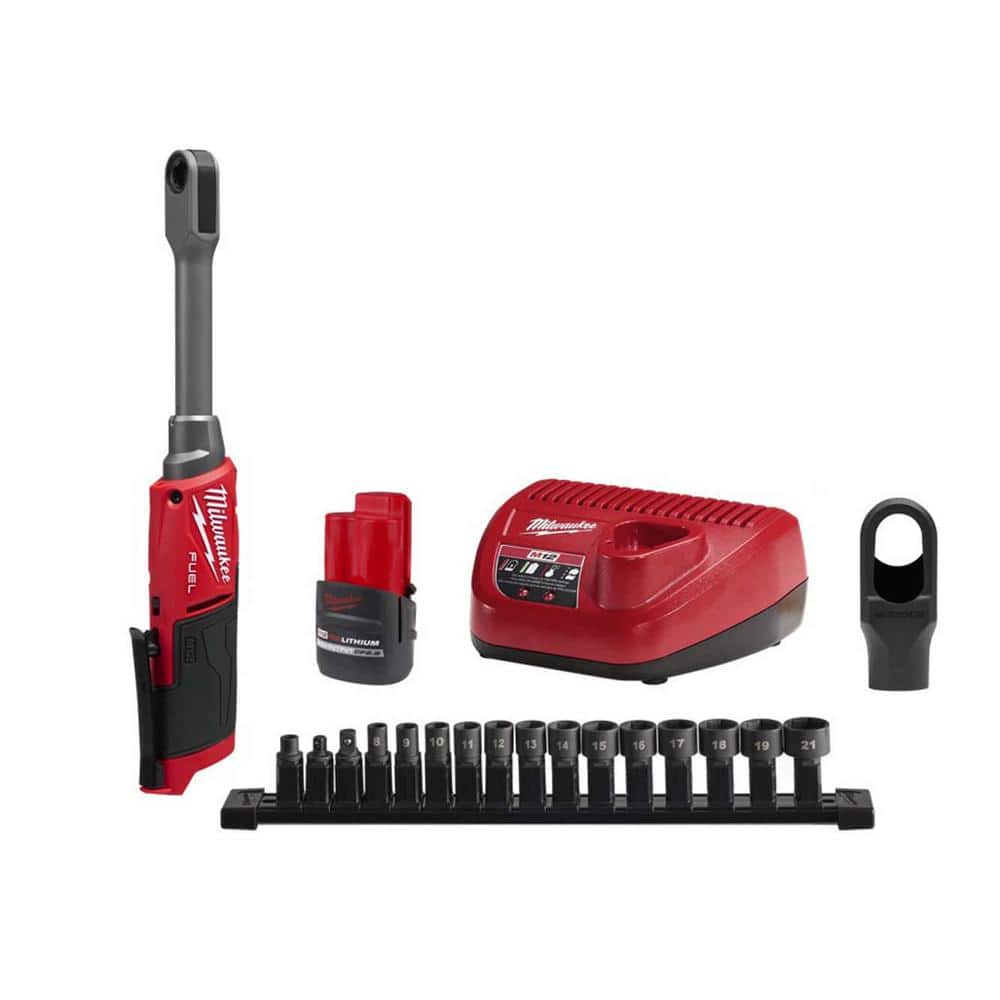 Milwaukee M12 FUEL INSIDER 12V Lithium-Ion Brushless 1/4in.-3/8in. Extended Reach Box Cordless Ratchet Kit w/ Protective Tool Boot