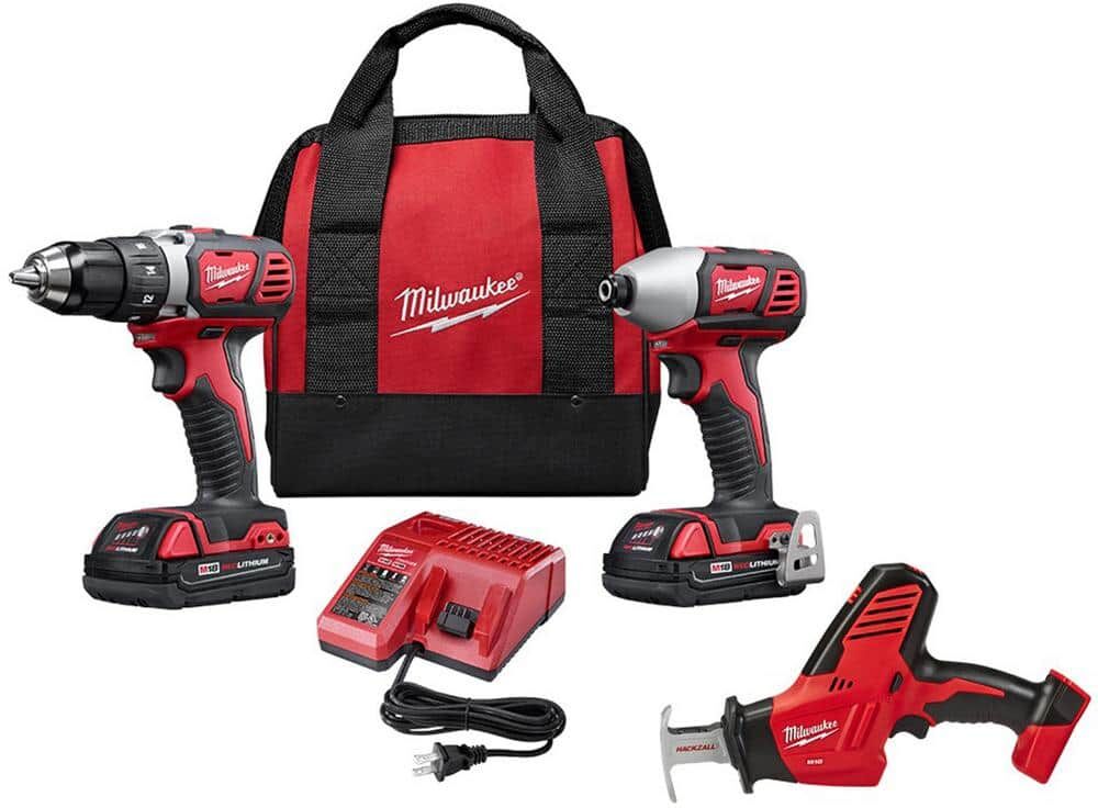 Milwaukee M18 18V Lithium-Ion Cordless Drill Driver/Impact Driver Combo Kit (2-Tool) with (2) Batteries, and Reciprocating Saw