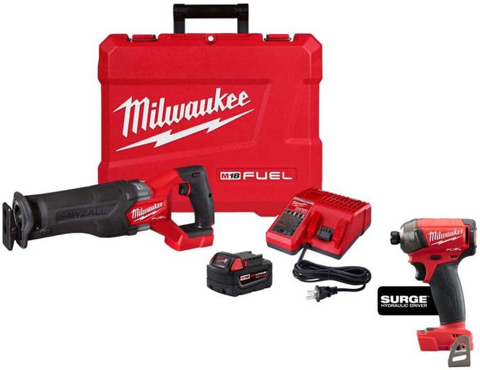 Milwaukee M18 FUEL 18V Lithium-Ion Brushless Cordless SAWZALL Reciprocating Saw Kit w/SURGE Impact Driver